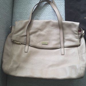 KATE SPADE NY LARGE BEIGE LEATHER ZIP FLAP SHOULDER BAG w/ Dust Cover